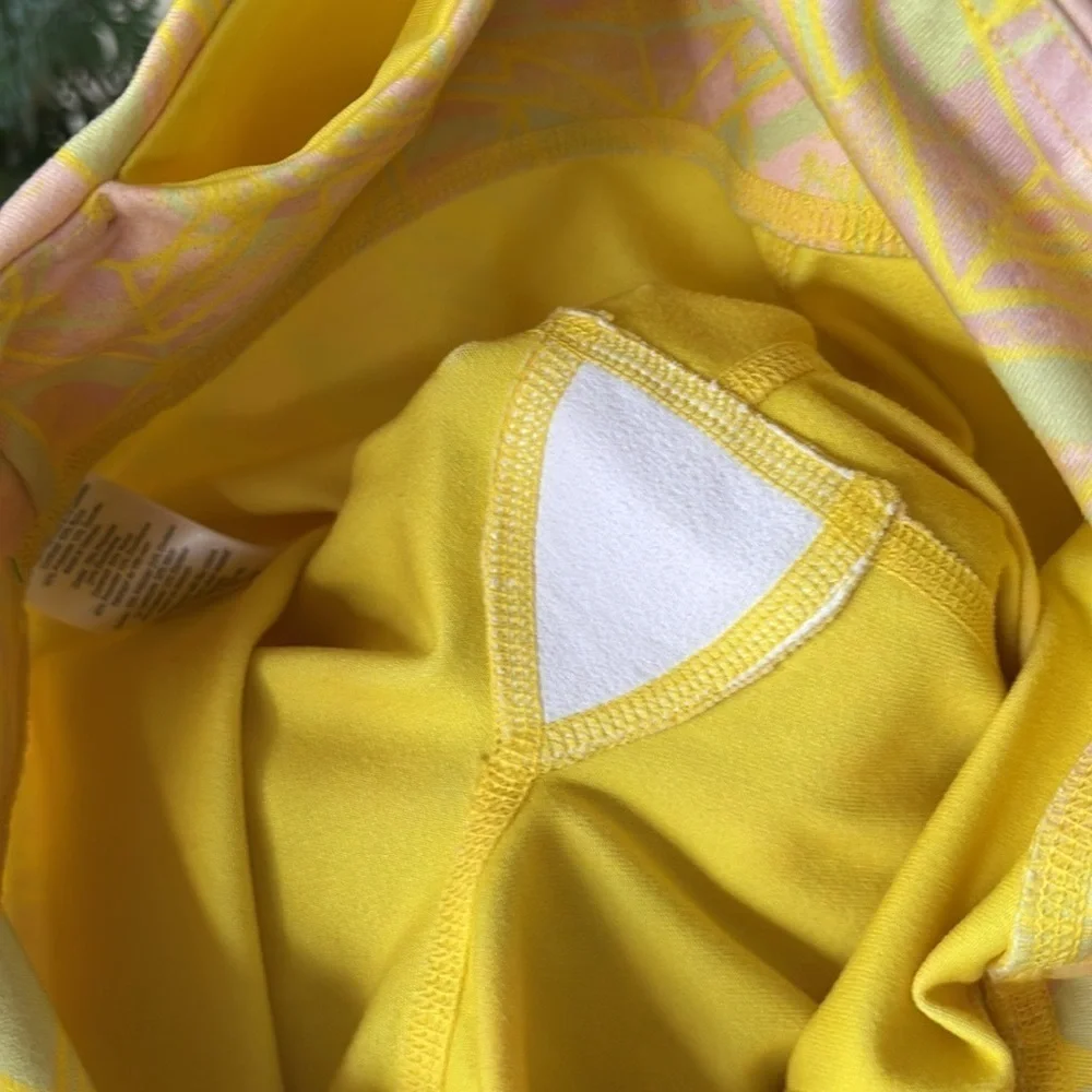 ALO Yoga Goddess Indio Zest High Waist Leggings Yellow Geometric & Gray Ribbed